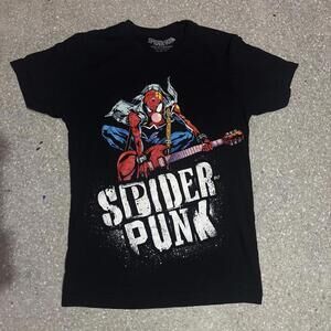 Spider Punk Women’s XS T-Shirt Pre-Owned Colorful Bubble Gum Guitar Graphic T
